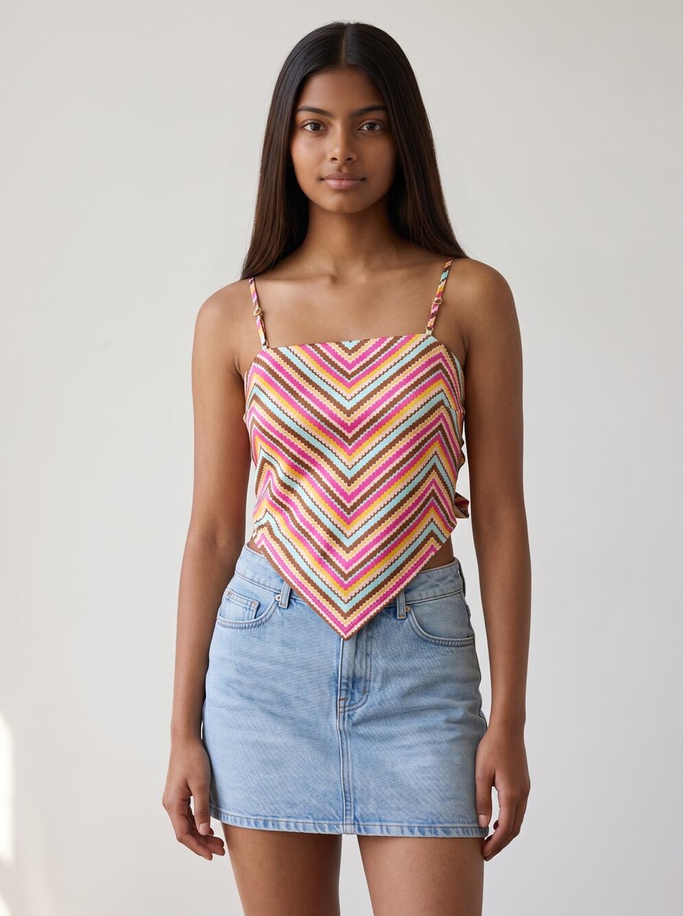 Handkerchief Hem Bandanna smocked Cami Multi-Color Festival Scarf CropTop XS NWT